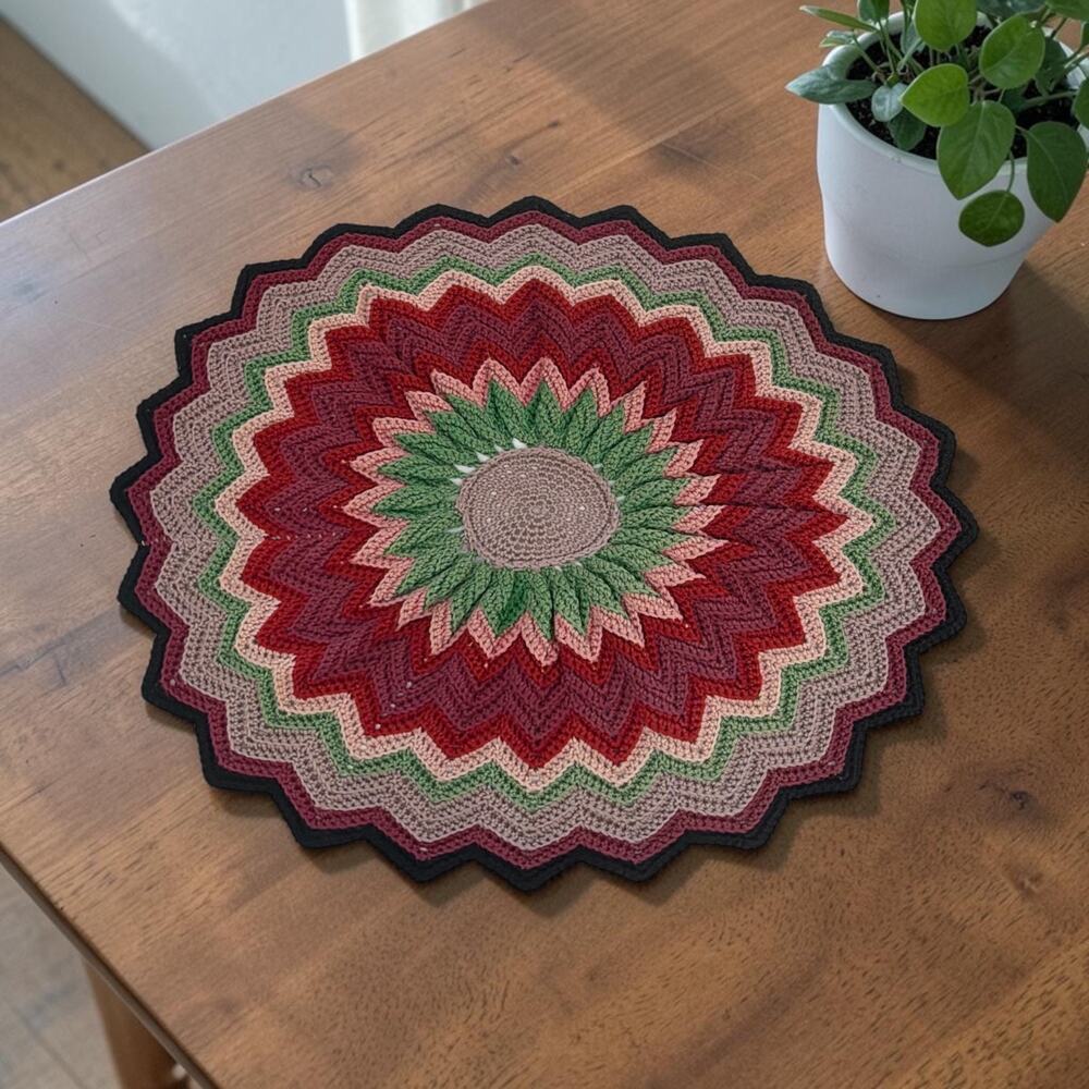 Vintage Handmade Crochet Star Table Placemat Centerpiece Doily Chevron